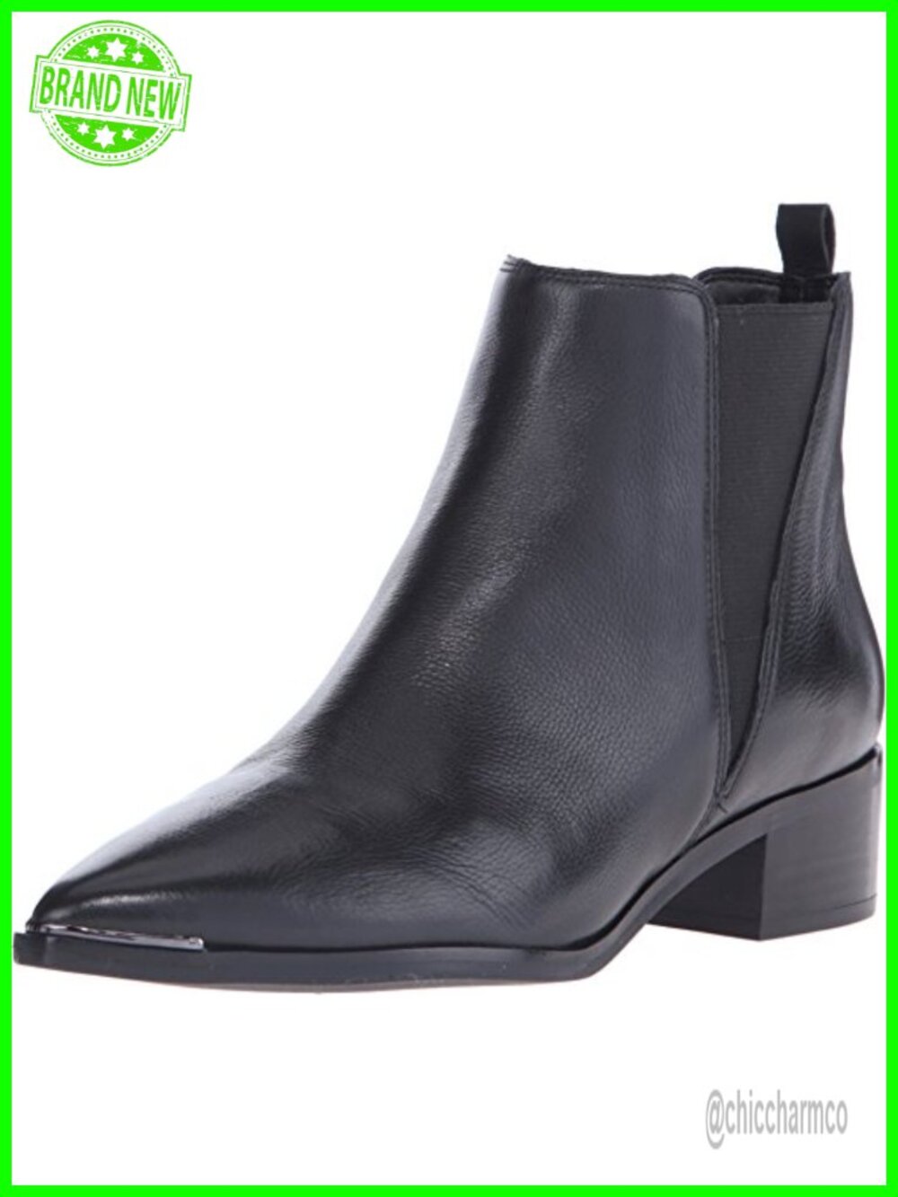 Pointed Toe Chelsea Ankle Bootie Block Heel Leather
